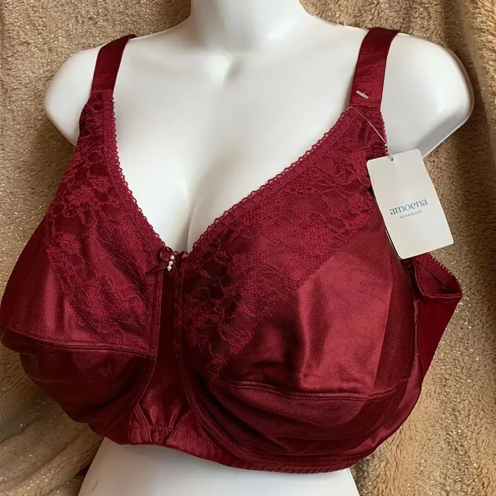 Amoena Nancy SB Lace Trim Wireless Unlined Full Coverage Bra 52D Burgundy